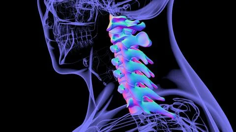 Human Skeleton Vertebral Column Cervical Vertebrae Anatomy 3D Stock Illustration