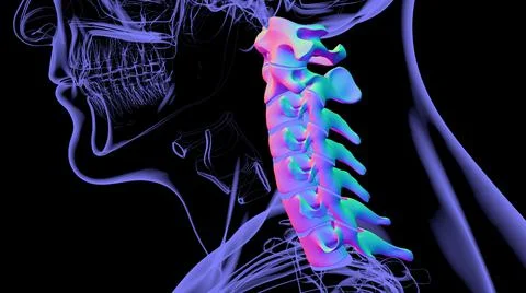 Human Skeleton Vertebral Column Cervical Vertebrae Anatomy 3D 库存插图