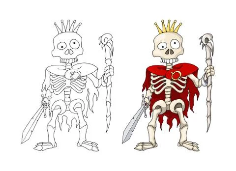 Human Skeleton Warrior Standing with Sword and Scepter, cartoon Character イラスト素材
