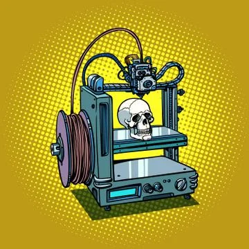 Human skull 3D printer manufacturing Stock-Illustration