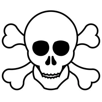 Human skull and bones hazard symbol. Pirate flag sign. Stock Illustration