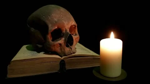 Human skull and book Stock Footage 12025905