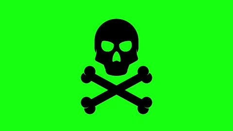 Human Skull and Crossbones Icon on Green Background Stock Footage 311518965