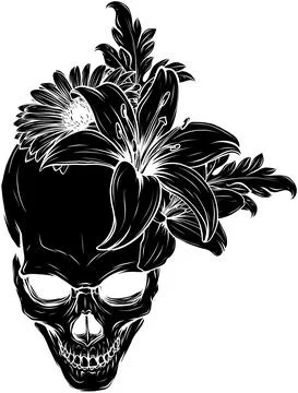 Human Skull and Flowers Vector Illustration design Stock Illustration
