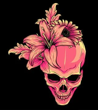 Human Skull and Flowers Vector Illustration design Stock-Illustration