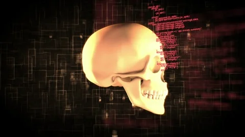 Human skull and program codes Stock Footage 107681930