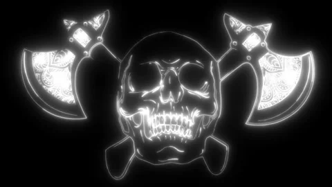 Human skull with ax in neon style Stock Footage 275884850