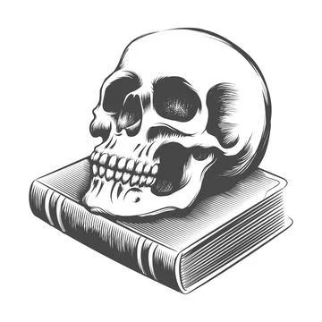 Human Skull on The Black Magic Old Book Tattoo Stock Illustration