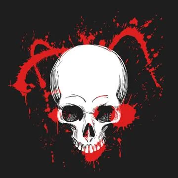Human Skull in Blood Splashes. Vector illustration Stock Illustration
