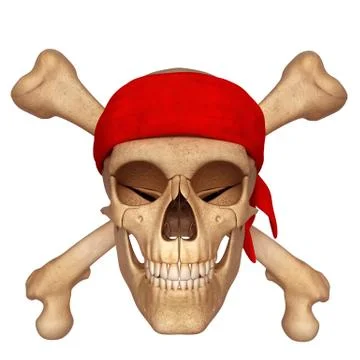 Human skull with bones and red scarf Stock Illustration