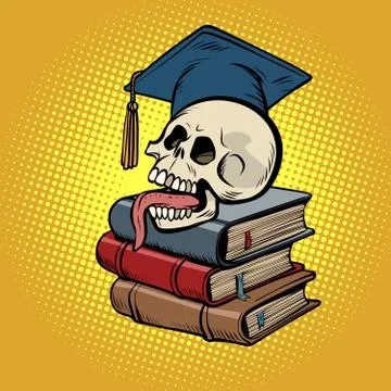 Human skull on books Stock Illustration