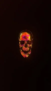 Human skull with bright orange lighting on black background.... 스톡 일러스트