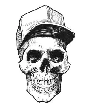 Human skull in cap Stock Illustration