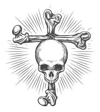 Human Skull on Cross Made of Bones Tattoo Stock Illustration