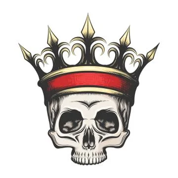 Human Skull in crown drawn in engraving style Stock Illustration