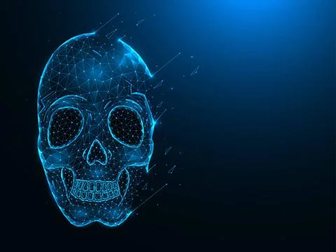  Human skull with destruction effect polygonal vector illustrations on a d... Stock Photos