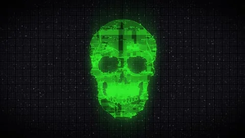 Human Skull on Digital Old TV Screen, Glitch Noise Pixel Interference Animation. Stock Footage 232990496