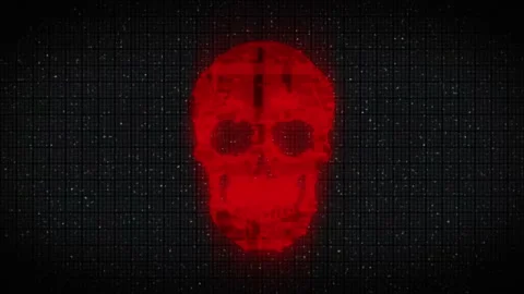 Human Skull on Digital Old TV Screen, Glitch Noise Pixel Interference Animation. Stock Footage 232990597