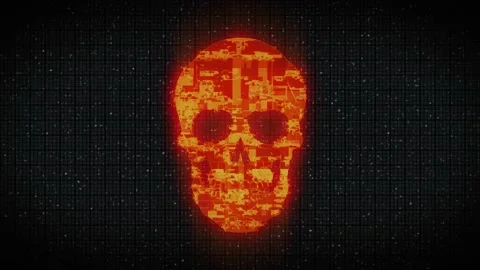 Human Skull on Digital Old TV Screen, Glitch Noise Pixel Interference Animation. Stock Footage 232990851