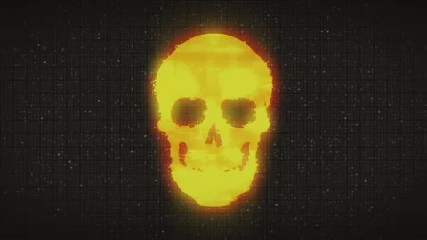 Human Skull on Digital Old TV Screen, Glitch Noise Pixel Interference Animation. Stock Footage 232991235