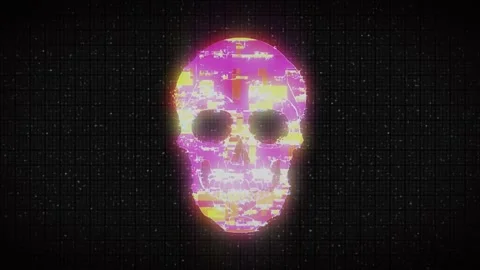 Human Skull on Digital Old TV Screen, Glitch Noise Pixel Interference Animation. Stock Footage 232991321
