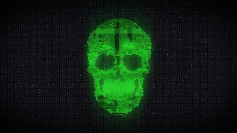 Human Skull on Digital Old TV Screen, Glitch Noise Pixel Interference Stock Illustration