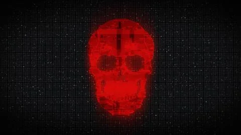 Human Skull on Digital Old TV Screen, Glitch Noise Pixel Interference Stock Illustration