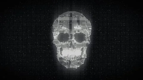 Human Skull on Digital Old TV Screen, Glitch Noise Pixel Interference Stock Illustration