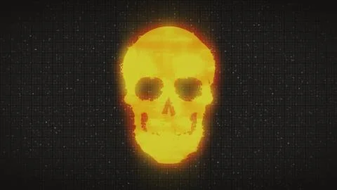 Human Skull on Digital Old TV Screen, Glitch Noise Pixel Interference Stock Illustration