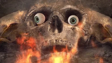 Human skull in the fire of hell  Loopable Stock Footage 155755286