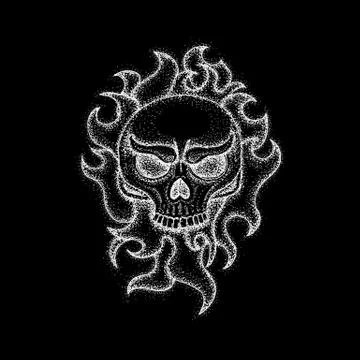 Human Skull with Fire over Black Stock Illustration