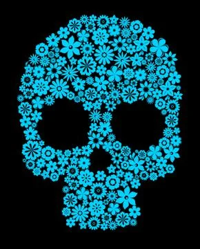 Human skull with flower elements Illustrazione stock