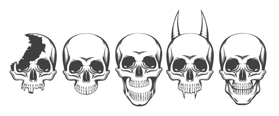Human Skull Front View Set Stock Illustration