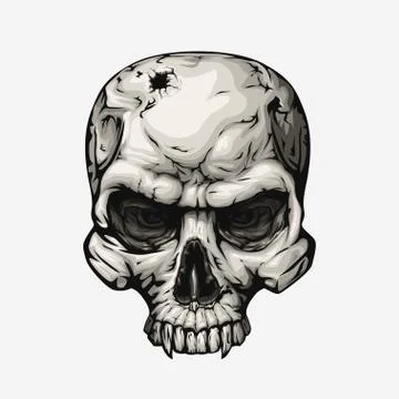 Human skull front on white Stock Illustration