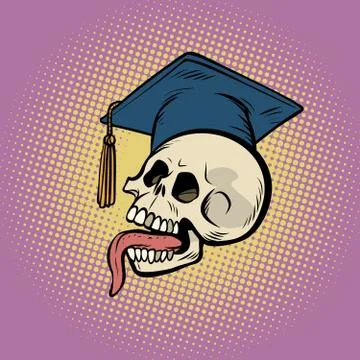 Human skull in a graduate hat Stock Illustration