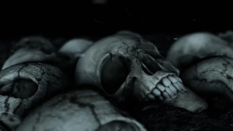 Human Skull on the Ground with Snow Falling Stock Footage 130586156
