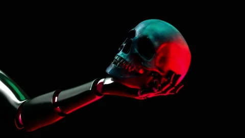 Human skull in the hands of a robot. The... | Stock Video | Pond5