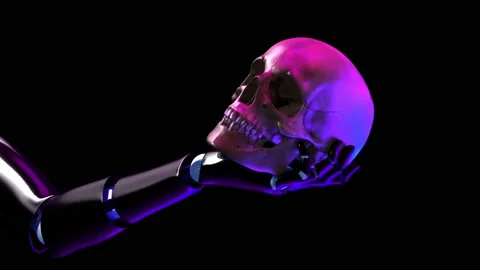 Human skull in the hands of a robot. The... | Stock Video | Pond5