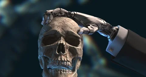 Human Skull held by robot arm Stock Footage 274631563