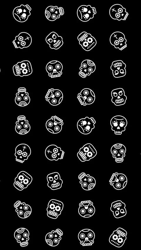 Human skull icon animation loop. Seamless pattern background. small human skull Stock Footage 321533896