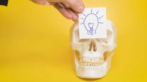 Human skull with idea bulb sticker.creative new ideas in head. 스톡 동영상 234144509