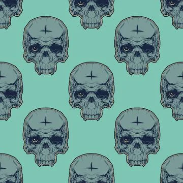 Human Skull illustration Vector Seamless Pattern. Stock Illustration