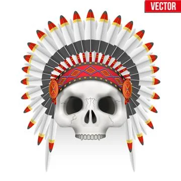 Human skull with indian chief hat. Stock Illustration