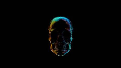 Human skull with multicolored lighting on black background.... イラスト素材