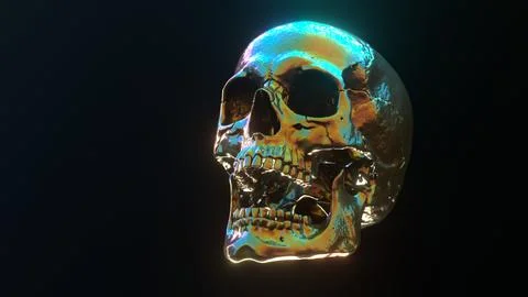 Human skull with multicolored lighting on black background.... 스톡 일러스트