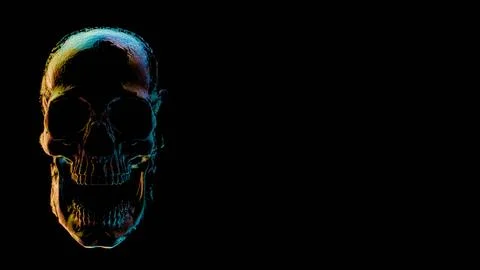 Human skull with multicolored lighting on black background.... 스톡 일러스트