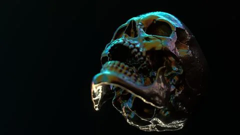 Human skull with multicolored lighting on black background.... 스톡 일러스트