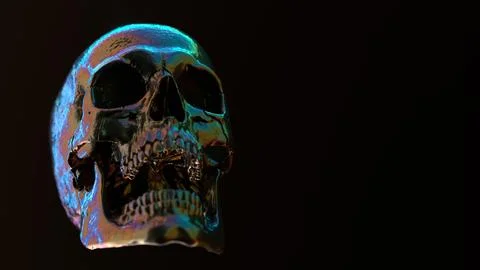 Human skull with multicolored lighting on black background.... イラスト素材