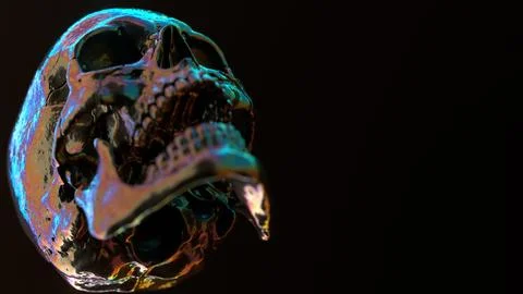 Human skull with multicolored lighting on black background.... 스톡 일러스트