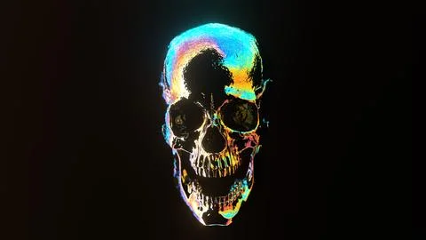 Human skull with multicolored lighting on black background.... 스톡 일러스트